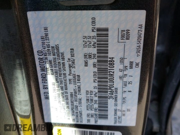 2018 Ford Fusion Hybrid SE with VIN 3FA6P0LU0JR210884, listed as a Copart auction lot 37949023 with 54,740 mi miles. Bid and sale history available at carsss.com. Image 12.