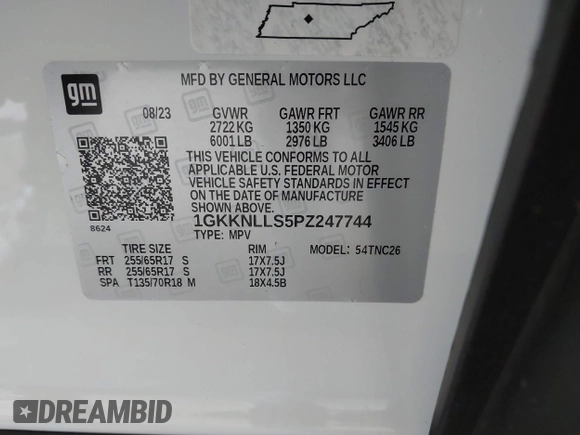 2023 GMC Acadia AT4 with VIN 1GKKNLLS5PZ247744, listed as a IAAI auction lot 42003341 with 12,740 mi miles and . Bid and sale history available at DreamBid. Image 9.
