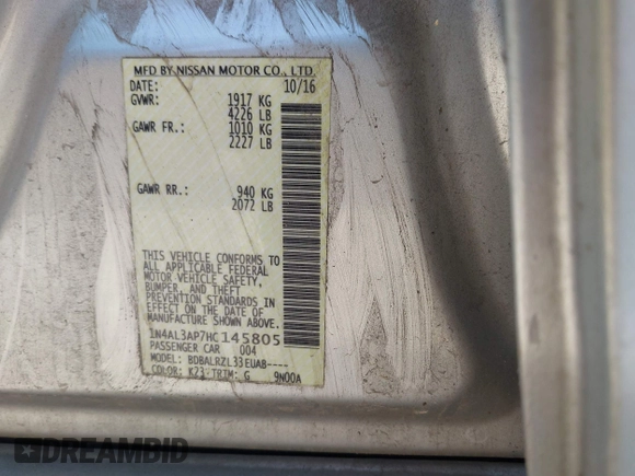 2017 Nissan Altima SL z VIN 1N4AL3AP7HC145805, wystawiony jako IAAI lot #41391734 z przebiegiem 121 753 mil mil oraz . Historia ofert i sprzedaży dostępna na DreamBid. Obrazek 9.