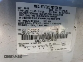 2019 Ford EcoSport SE z VIN MAJ3S2GE8KC303068, wystawiony jako Copart lot #47248645 z przebiegiem 94 481 mil mil oraz Szkody całkowita. Historia ofert i sprzedaży dostępna na DreamBid. Obrazek 15.