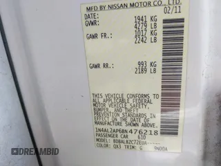 2011 Nissan Altima 2.5 S with VIN 1N4AL2AP6BN476218, listed as a IAAI auction lot 37731114 with 142,047 mi miles. Bid and sale history available at carsss.com. Image 9.