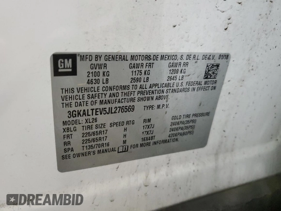 2018 GMC Terrain SLE z VIN 3GKALTEV5JL276569, wystawiony jako Copart lot #79777104 z przebiegiem 91 730 mil mil oraz Szkoda całkowita • Salvage title. Historia ofert i sprzedaży dostępna na DreamBid. Obrazek 13.