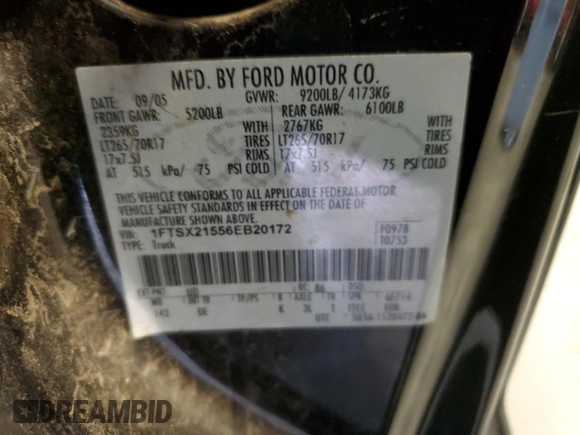 2006 Ford F-250 XL z VIN 1FTSX21556EB20172, wystawiony jako Copart lot #49632155 z przebiegiem 76 512 mil mil oraz Szkoda całkowita • Salvage title. Historia ofert i sprzedaży dostępna na DreamBid. Obrazek 12.