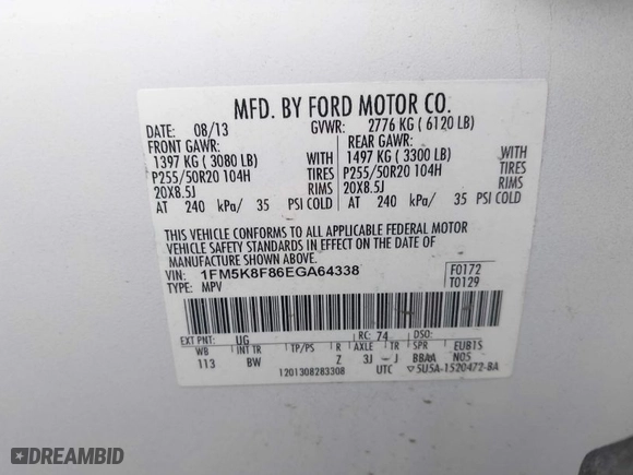 2014 Ford Explorer Limited with VIN 1FM5K8F86EGA64338, listed as a IAAI auction lot 42058403 with 118,981 mi miles. Bid and sale history available at carsss.com. Image 9.