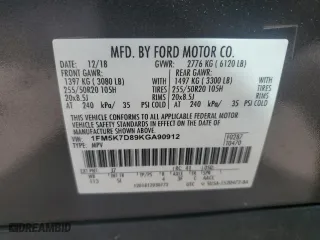 2019 Ford Explorer XLT with VIN 1FM5K7D89KGA90912, listed as a Copart auction lot 50398685 with 77,729 mi miles and Clean Title. Bid and sale history available at carsss.com. Image 13.