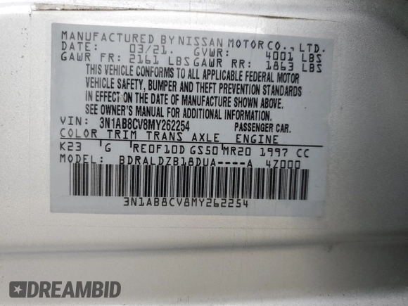 2021 Nissan Sentra SV z VIN 3N1AB8CV8MY262254, wystawiony jako Copart lot #55778955 z przebiegiem 64 453 mil mil oraz Szkoda całkowita • Salvage title. Historia ofert i sprzedaży dostępna na DreamBid. Obrazek 12.