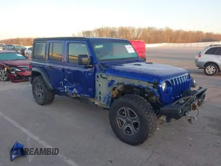 2018 Jeep Wrangler Unlimited Sport z VIN 1C4HJXDN2JW282882, wystawiony jako IAAI lot #41744064 z przebiegiem 111 183 mil mil oraz . Historia ofert i sprzedaży dostępna na DreamBid. Obrazek 1.