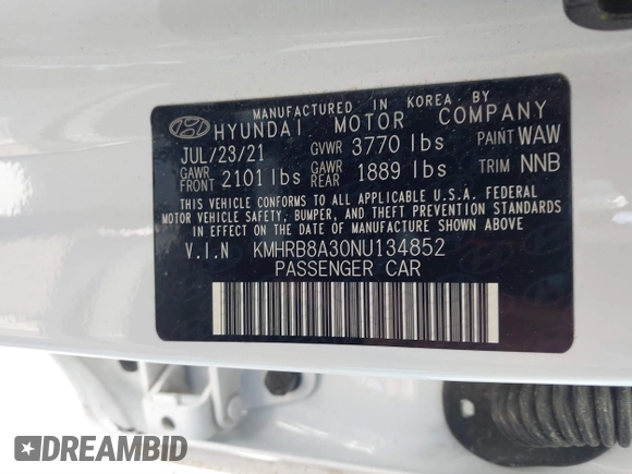 2022 Hyundai Venue SE with VIN KMHRB8A30NU134852, listed as a IAAI auction lot 41346732 with 45,086 mi miles and . Bid and sale history available at DreamBid. Image 9.