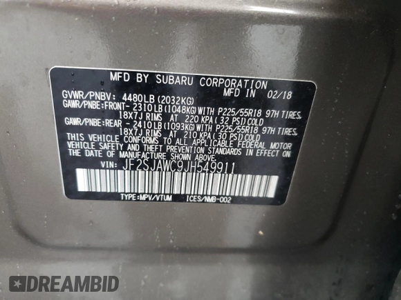 2018 Subaru Forester Touring z VIN JF2SJAWC9JH549911, wystawiony jako Copart lot #58152385 z przebiegiem 91 787 mil mil oraz Szkoda całkowita • Salvage title. Historia ofert i sprzedaży dostępna na DreamBid. Obrazek 13.
