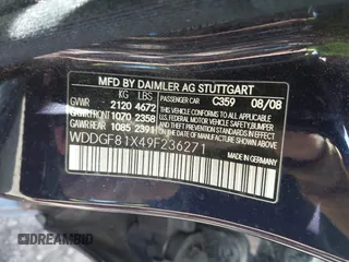 2009 Mercedes-Benz C-Class 3.0L Sport with VIN WDDGF81X49F236271, listed as a IAAI auction lot 42039496 with 69,413 mi miles. Bid and sale history available at carsss.com. Image 9.