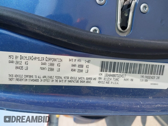 2007 Dodge Caliber SXT with VIN 1B3HB48B67D224517, listed as a IAAI auction lot 42225187 with 118,114 mi miles and . Bid and sale history available at DreamBid. Image 9.