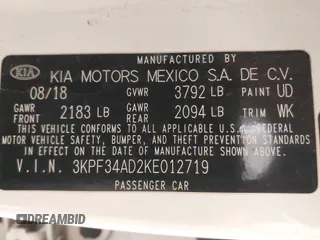 2019 Kia Forte S with VIN 3KPF34AD2KE012719, listed as a IAAI auction lot 41531978 with 73,982 mi miles. Bid and sale history available at carsss.com. Image 9.