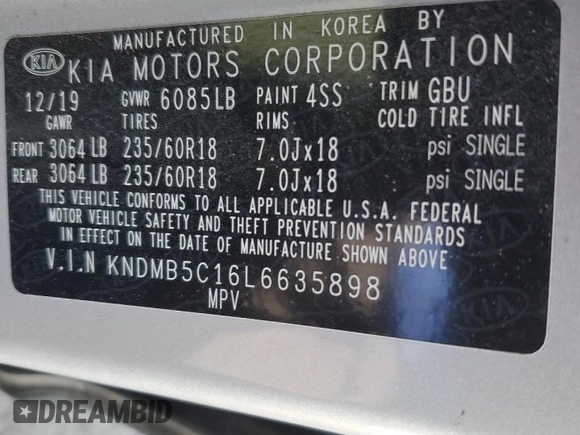 2020 Kia Sedona EX with VIN KNDMB5C16L6635898, listed as a Copart auction lot 47279245 with 79,130 mi miles and Salvage Title. Bid and sale history available at carsss.com. Image 14.