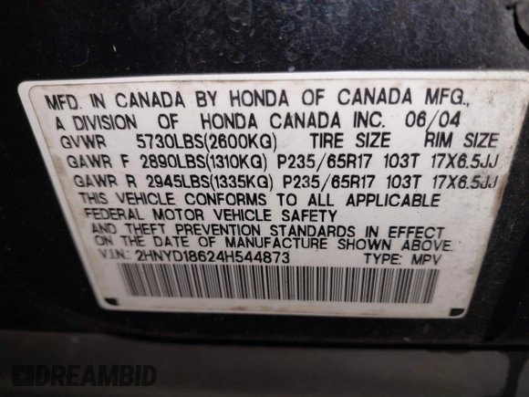 2004 Acura MDX Touring Pkg with VIN 2HNYD18624H544873, listed as a IAAI auction lot 41455569 with 196,170 mi miles. Bid and sale history available at carsss.com. Image 9.