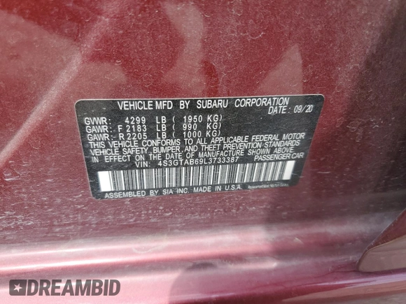 2020 Subaru Impreza с VIN 4S3GTAB69L3733387, выставлен на аукционе Copart как лот 53653815 с пробегом 38 346 миль миль и Списание • Salvage title. История ставок и продаж доступна на DreamBid. Изображение 12.