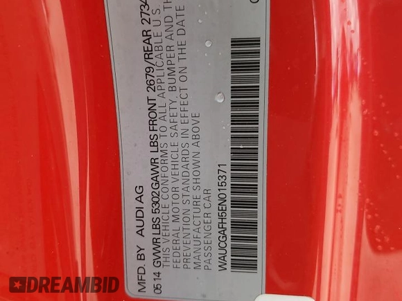 2014 Audi S5 Premium Plus z VIN WAUCGAFH5EN015371, wystawiony jako Copart lot #74150454 z przebiegiem Nie podano mil oraz Szkody całkowita. Historia ofert i sprzedaży dostępna na DreamBid. Obrazek 13.