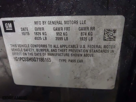 2016 Chevrolet Cruze Limited LS with VIN 1G1PC5SH5G7186165, listed as a IAAI auction lot 41071700 with 123,809 mi miles. Bid and sale history available at carsss.com. Image 9.