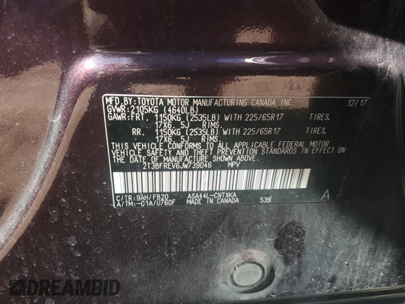 2018 Toyota RAV4 LE with VIN 2T3BFREV6JW739046, listed as a Copart auction lot 57475695 with 81,410 mi miles and Salvage title. Bid and sale history available at DreamBid. Image 14.