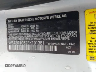 2014 BMW 4 Series 435i with VIN WBA3R1C52EK191381, listed as a IAAI auction lot 42257612 with 161,112 mi miles and . Bid and sale history available at DreamBid. Image 9.