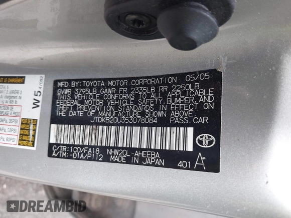 2005 Toyota Prius with VIN JTDKB20U353078084, listed as a IAAI auction lot 42157962 with 170,270 mi miles. Bid and sale history available at carsss.com. Image 9.