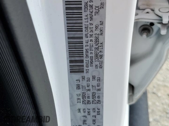 2020 Ram 1500 Big Horn with VIN 1C6RREFG6LN289012, listed as a Copart auction lot 61009815 with 129,977 mi miles and Salvage title. Bid and sale history available at DreamBid. Image 12.