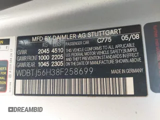 2008 Mercedes-Benz CLK 350 with VIN WDBTJ56H38F258699, listed as a IAAI auction lot 41781579 with 166,754 mi miles and . Bid and sale history available at DreamBid. Image 9.