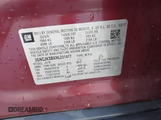 2017 Chevrolet Trax LS with VIN 3GNCJKSBXHL231417, listed as a IAAI auction lot 42032587 with 56,986 mi miles. Bid and sale history available at carsss.com. Image 9.
