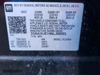 2022 Chevrolet Equinox LT with VIN 3GNAXUEV9NL269501, listed as a Copart auction lot 46684515 with 75,590 mi miles and Non Repairable. Bid and sale history available at carsss.com. Image 13.