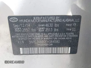 2015 Hyundai Sonata Sport with VIN 5NPE34AB0FH084580, listed as a IAAI auction lot 42150153 with 159,633 mi miles and . Bid and sale history available at carsss.com. Image 9.