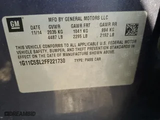 2015 Chevrolet Malibu LT with VIN 1G11C5SL2FF221730, listed as a Copart auction lot 51801395 with 141,005 mi miles and Salvage Title. Bid and sale history available at carsss.com. Image 12.
