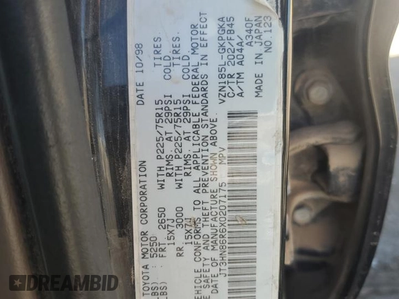 1999 Toyota 4Runner SR5 с VIN JT3HN86R6X0207175, выставлен на аукционе Copart как лот 49675265 с пробегом 161 329 миль миль и Списание • Salvage title. История ставок и продаж доступна на DreamBid. Изображение 14.