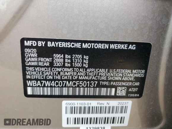 2021 BMW 7 Series z VIN WBA7W4C07MCF50137, wystawiony jako Copart lot #56453774 z przebiegiem 21 314 mil mil oraz . Historia ofert i sprzedaży dostępna na DreamBid. Obrazek 12.