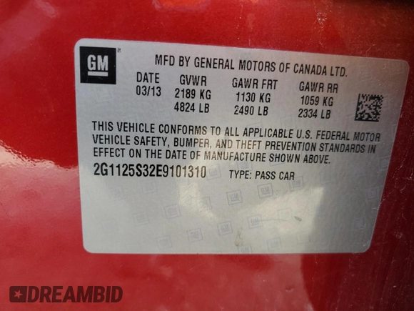 2014 Chevrolet Impala LT with VIN 2G1125S32E9101310, listed as a Copart auction lot 52306975 with 123,393 mi miles and Salvage Title. Bid and sale history available at DreamBid. Image 12.