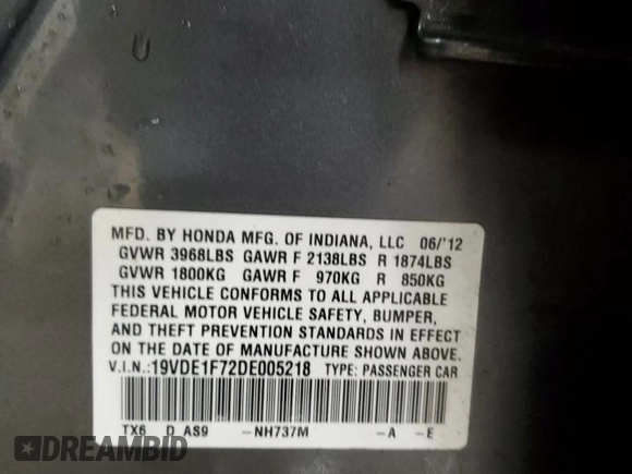2013 Acura ILX Tech Pkg with VIN 19VDE1F72DE005218, listed as a Copart auction lot 44991785 with 162,470 mi miles and Salvage Title. Bid and sale history available at carsss.com. Image 12.