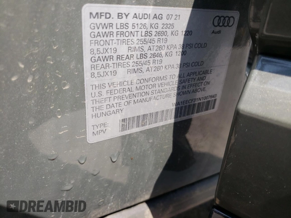 2022 Audi Q3 S line Premium Plus with VIN WA1EECF31N1007643, listed as a Copart auction lot 49499692 with 5,533 mi miles. Bid and sale history available at carsss.com. Image 10.