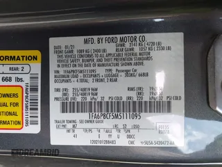 2021 Ford Mustang GT with VIN 1FA6P8CF5M5111095, listed as a IAAI auction lot 41884815 with 39,259 mi miles and . Bid and sale history available at DreamBid. Image 9.