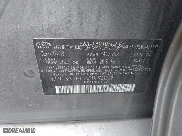 2018 Hyundai Sonata SEL with VIN 5NPE34AF1JH721262, listed as a IAAI auction lot 41711150 with 89,808 mi miles. Bid and sale history available at carsss.com. Image 9.