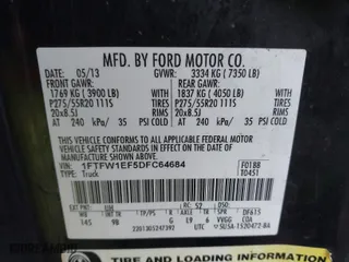 2013 Ford F-150 XL with VIN 1FTFW1EF5DFC64684, listed as a IAAI auction lot 41132172 with 143,881 mi miles. Bid and sale history available at carsss.com. Image 9.