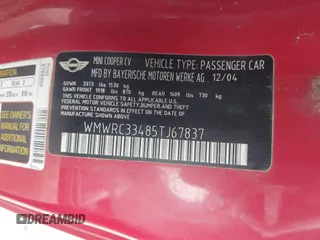 2005 MINI Hardtop with VIN WMWRC33485TJ67837, listed as a IAAI auction lot 41806208 with 140,646 mi miles and . Bid and sale history available at DreamBid. Image 9.