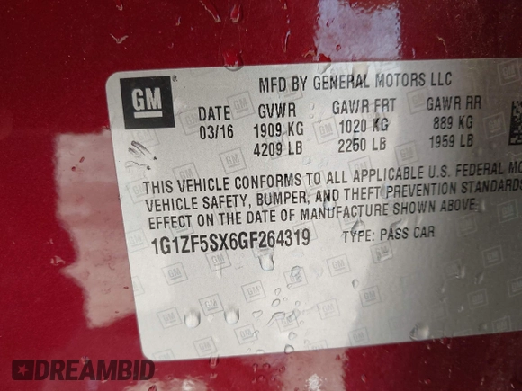 2016 Chevrolet Malibu LT with VIN 1G1ZF5SX6GF264319, listed as a IAAI auction lot 42072210 with 77,560 mi miles and . Bid and sale history available at DreamBid. Image 9.