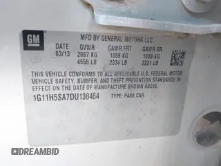 2013 Chevrolet Malibu LTZ with VIN 1G11H5SA7DU138464, listed as a IAAI auction lot 41517379 with 116,430 mi miles and . Bid and sale history available at DreamBid. Image 9.