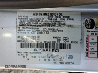 2012 Ford Fusion SE with VIN 3FAHP0HAXCR149635, listed as a Copart auction lot 49047545 with 195,859 mi miles and Salvage Title. Bid and sale history available at DreamBid. Image 13.
