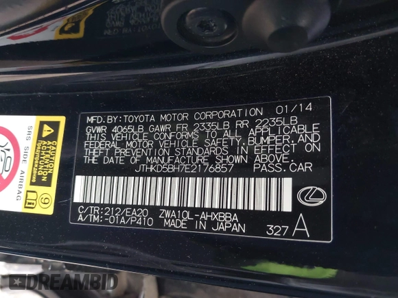2014 Lexus CT 200h with VIN JTHKD5BH7E2176857, listed as a IAAI auction lot 42128567 with 151,899 mi miles and . Bid and sale history available at DreamBid. Image 9.