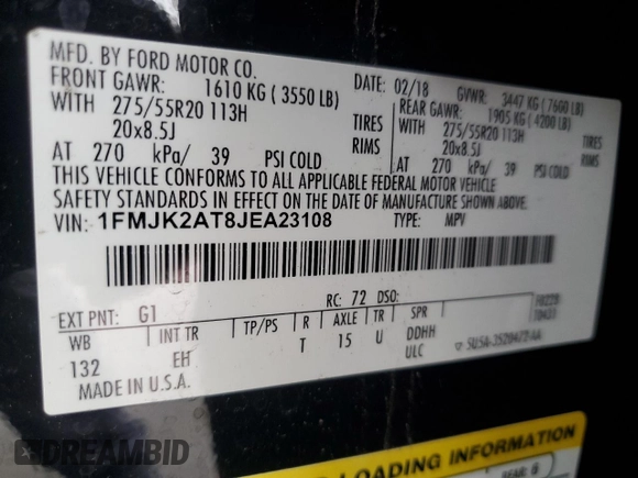 2018 Ford Expedition Max Limited with VIN 1FMJK2AT8JEA23108, listed as a Copart auction lot 60135775 with 117,969 mi miles and Salvage title. Bid and sale history available at DreamBid. Image 13.