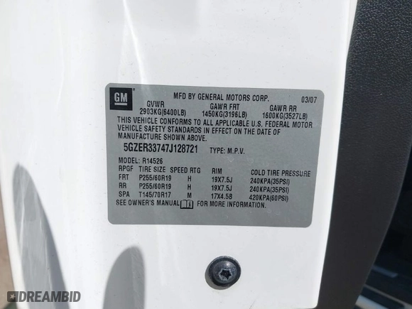 2007 Saturn Outlook XR with VIN 5GZER33747J128721, listed as a IAAI auction lot 41897606 with 90,699 mi miles. Bid and sale history available at carsss.com. Image 9.