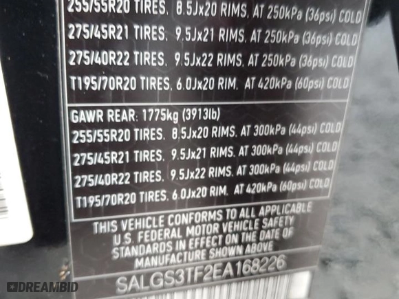 2014 Land Rover Range Rover Supercharged with VIN SALGS3TF2EA168226, listed as a Copart auction lot 41469105 with 89,283 mi miles and Clean Title. Bid and sale history available at carsss.com. Image 12.
