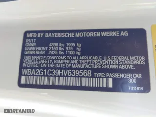 2017 BMW 2 Series M240i with VIN WBA2G1C39HV639568, listed as a IAAI auction lot 41888789 with 65,998 mi miles. Bid and sale history available at carsss.com. Image 9.