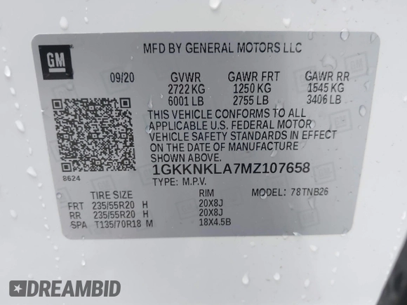 2021 GMC Acadia SLE with VIN 1GKKNKLA7MZ107658, listed as a IAAI auction lot 41547872 with 37,932 mi miles and . Bid and sale history available at DreamBid. Image 9.