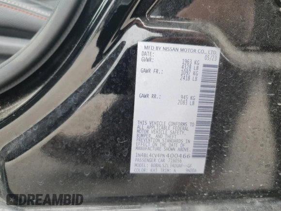 2023 Nissan Altima 2.5 SR with VIN 1N4BL4CV4PN400466, listed as a Copart auction lot 50643435 with 33,369 mi miles and Salvage Title. Bid and sale history available at carsss.com. Image 12.