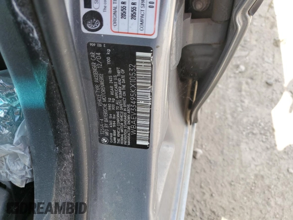 2005 BMW 3 Series 325i with VIN WBAEV33495KX10532, listed as a Copart auction lot 67597514 with 0 mi miles and Salvage Title. Bid and sale history available at carsss.com. Image 13.